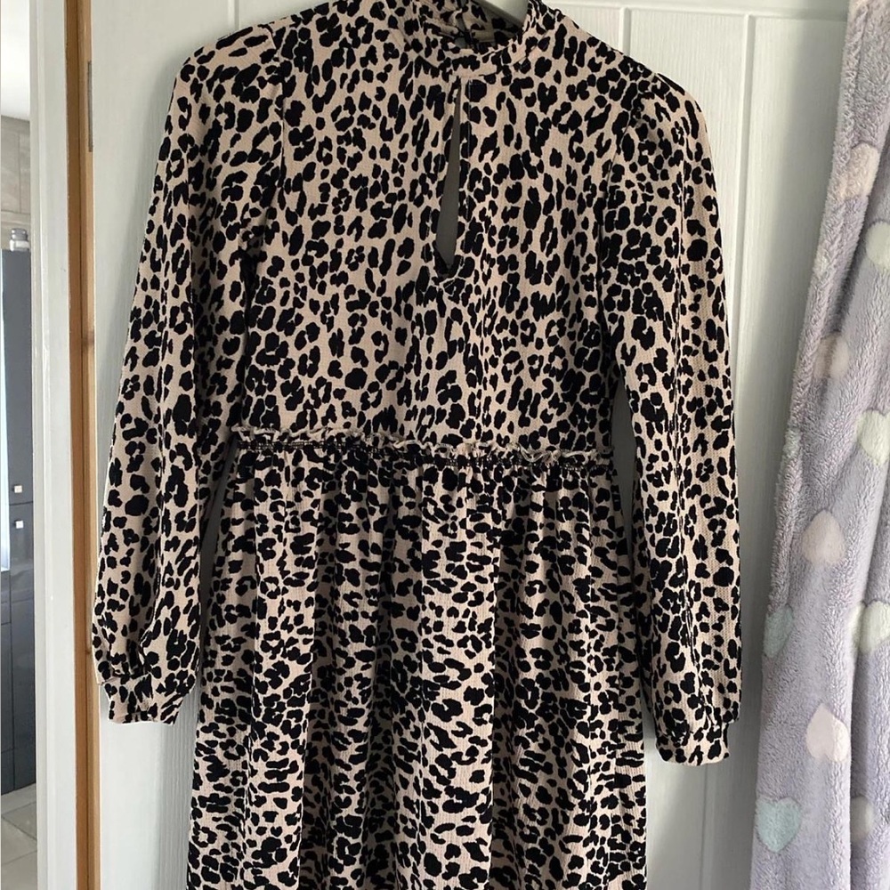 Miss Selfridge Leopard Print Dress - Black and Tan